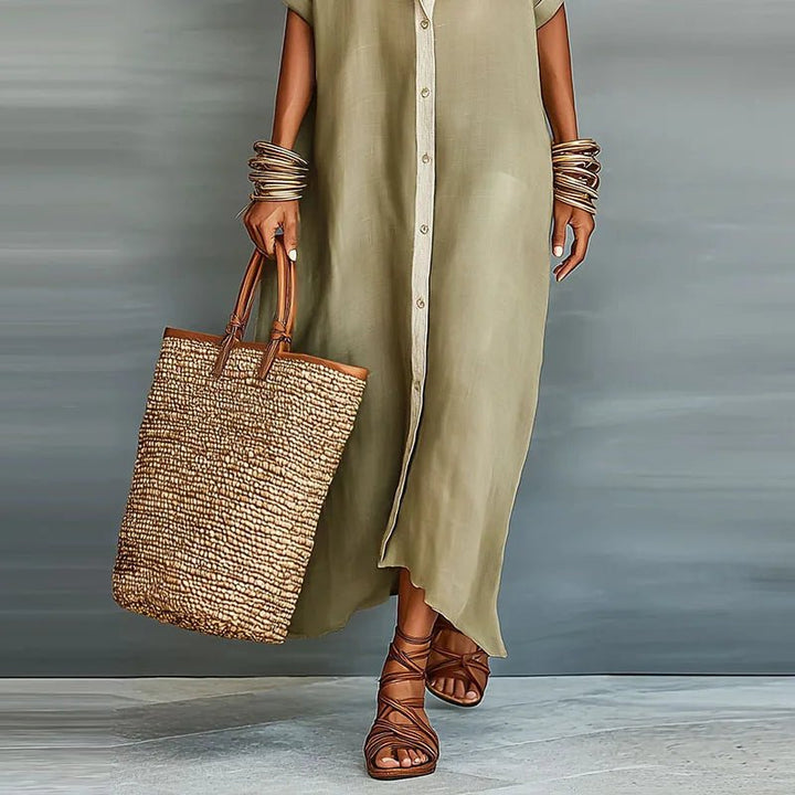 Robe longue Clara | Coton-lin léger, manches courtes, élégante pour l'été 3