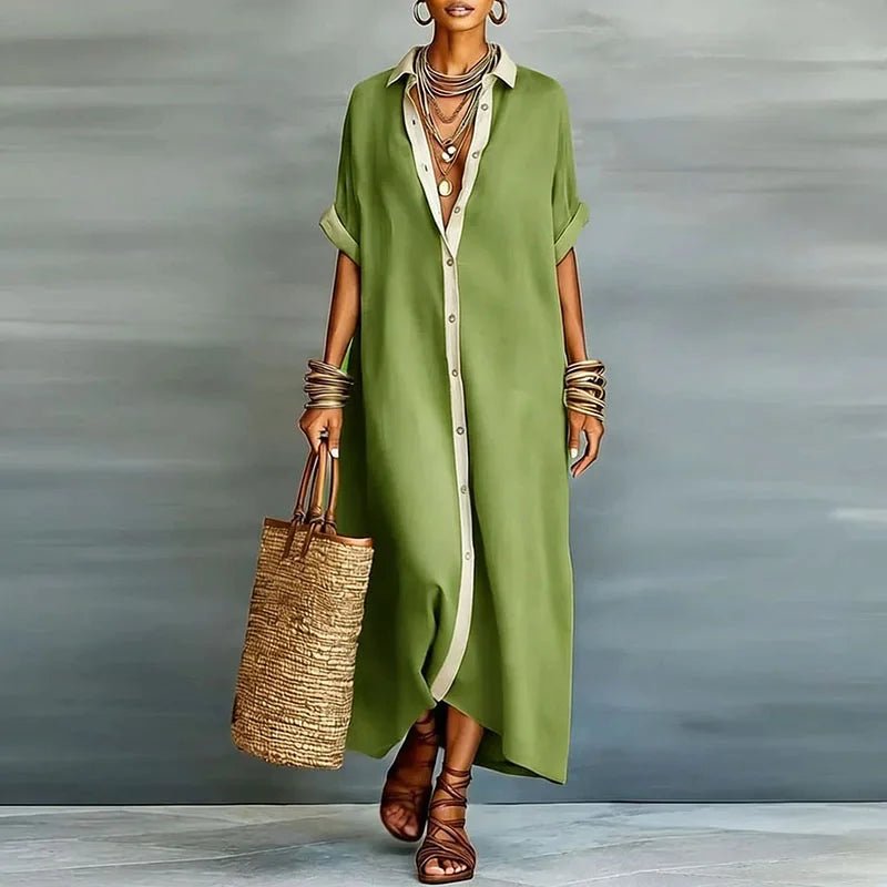 Robe longue Clara | Coton-lin léger, manches courtes, élégante pour l'été 5