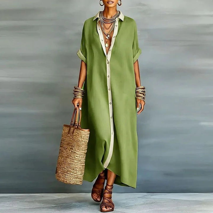 Robe longue Clara | Coton-lin léger, manches courtes, élégante pour l'été 5