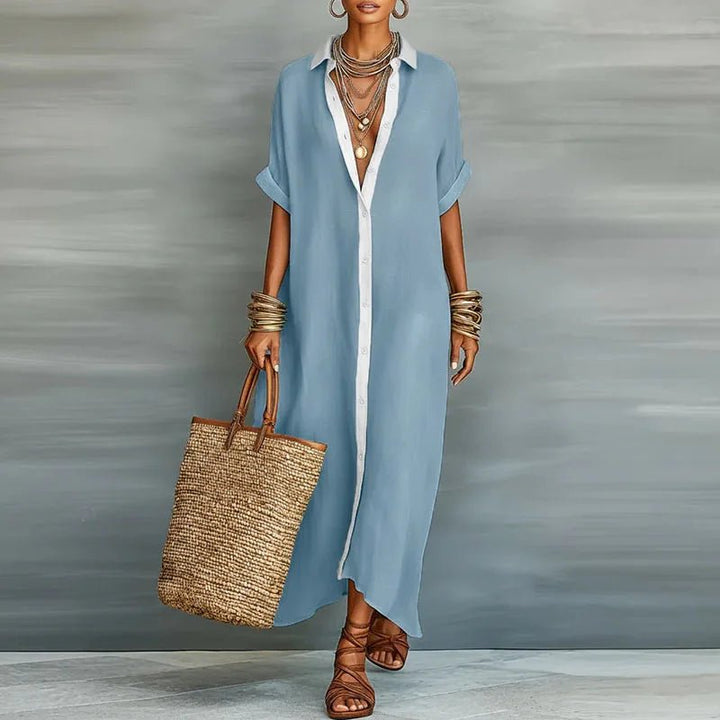 Robe longue Clara | Coton-lin léger, manches courtes, élégante pour l'été 6