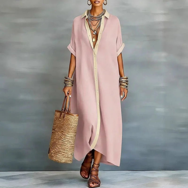 Robe longue Clara | Coton-lin léger, manches courtes, élégante pour l'été 7