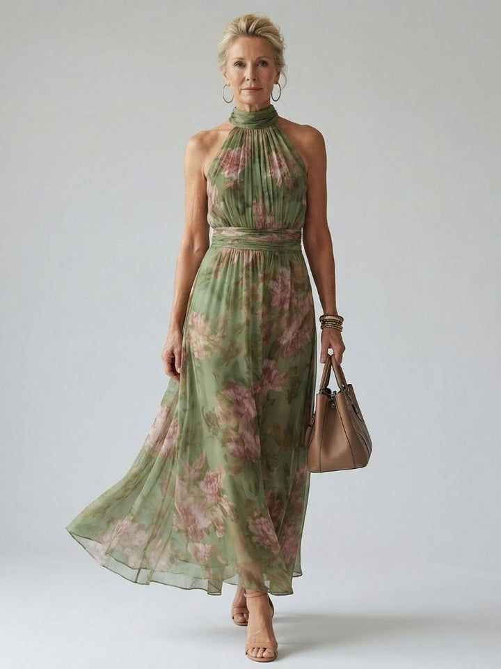 Robe longue Fleurine | Imprimé floral, ceinture intégrée, sans manches 1