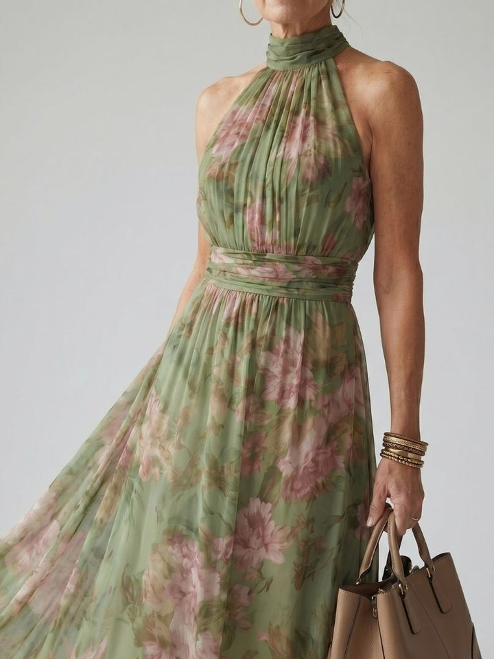 Robe longue Fleurine | Imprimé floral, ceinture intégrée, sans manches 2
