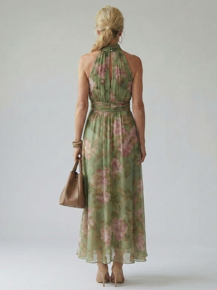 Robe longue Fleurine | Imprimé floral, ceinture intégrée, sans manches 4