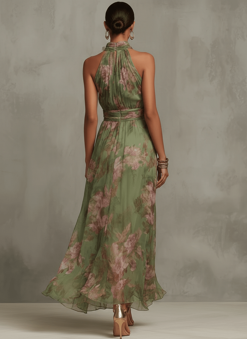 Robe longue Fleurine | Imprimé floral, ceinture intégrée, sans manches 5
