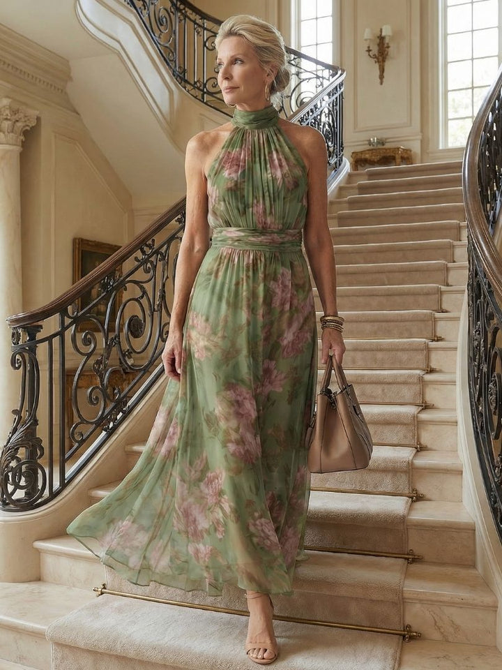 Robe longue Fleurine | Imprimé floral, ceinture intégrée, sans manches 8