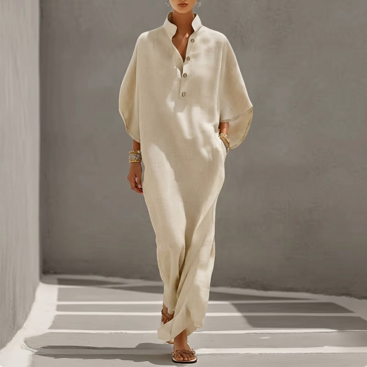 Robe longue Kendra | Col montant, manches chauve-souris, style bohème élégante 0