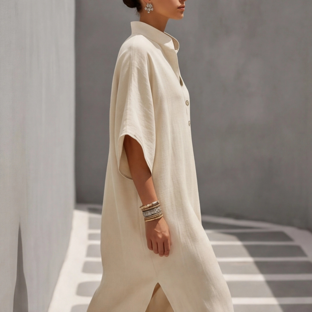 Robe longue Kendra | Col montant, manches chauve-souris, style bohème élégante 1