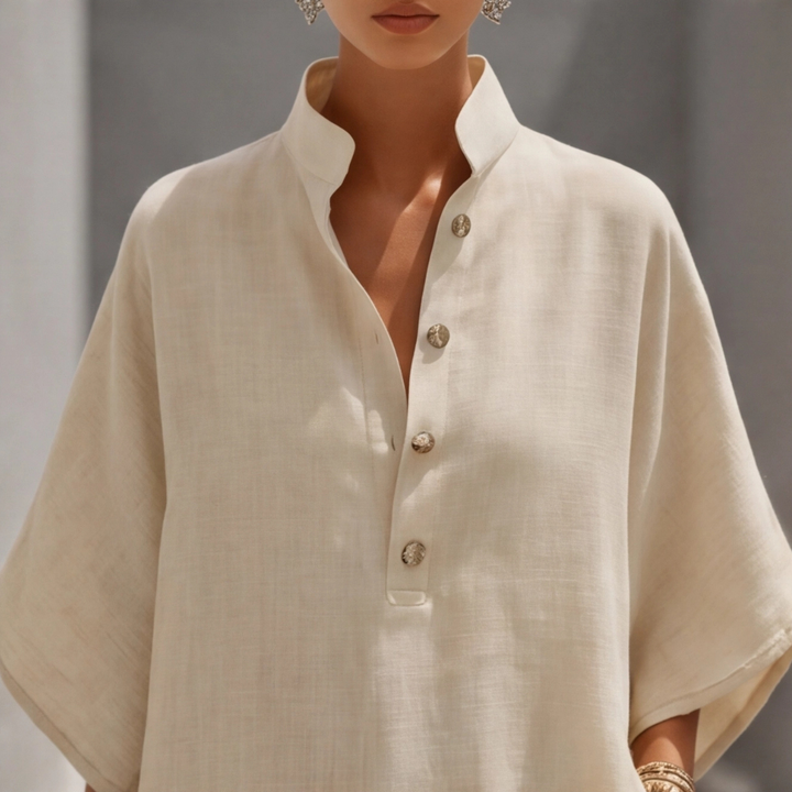 Robe longue Kendra | Col montant, manches chauve-souris, style bohème élégante 2