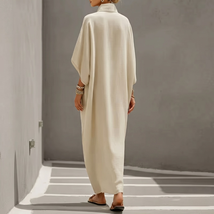 Robe longue Kendra | Col montant, manches chauve-souris, style bohème élégante 3