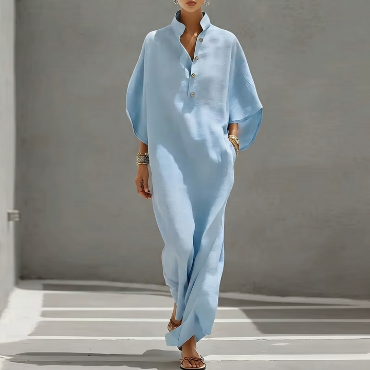 Robe longue Kendra | Col montant, manches chauve-souris, style bohème élégante 4