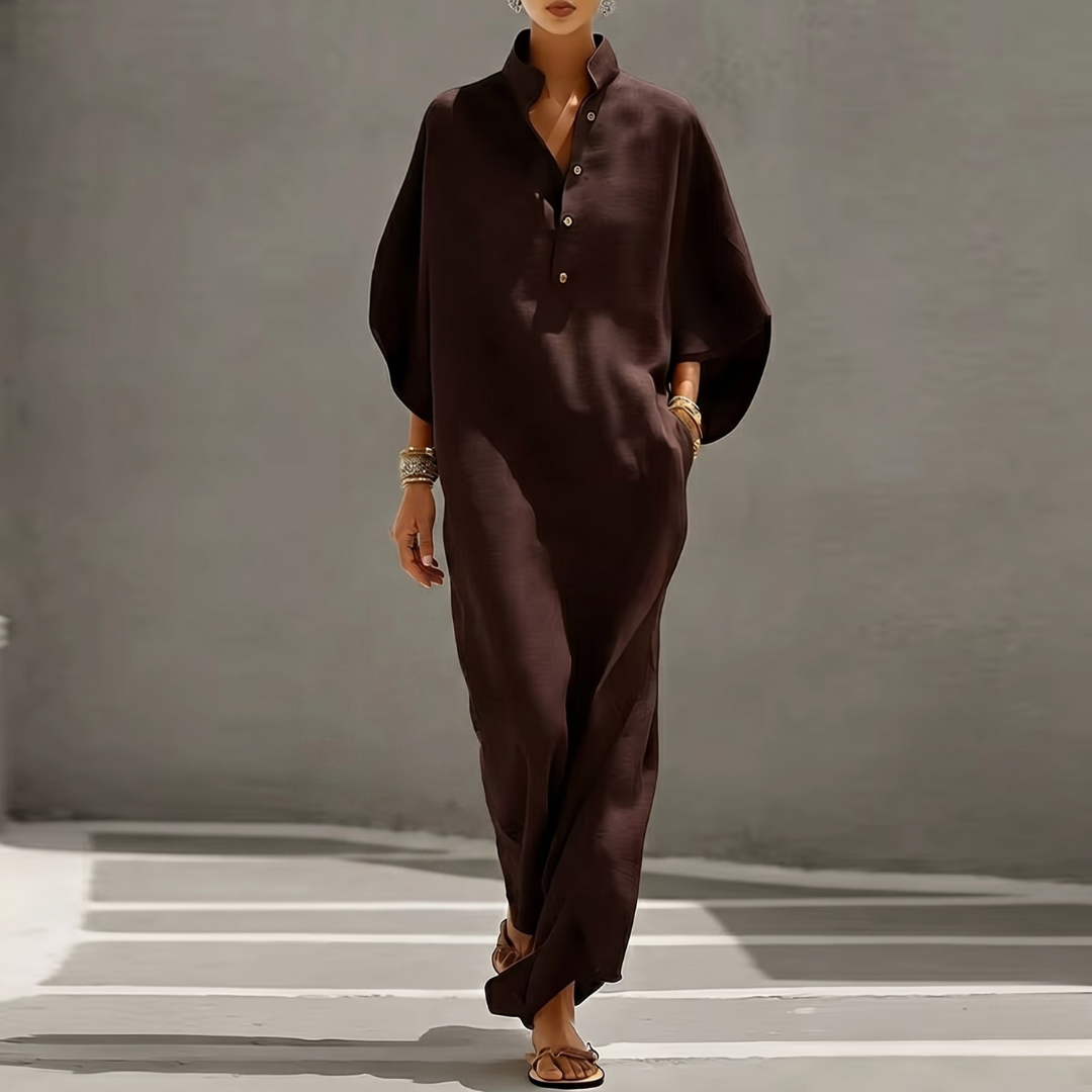 Robe longue Kendra | Col montant, manches chauve-souris, style bohème élégante 5