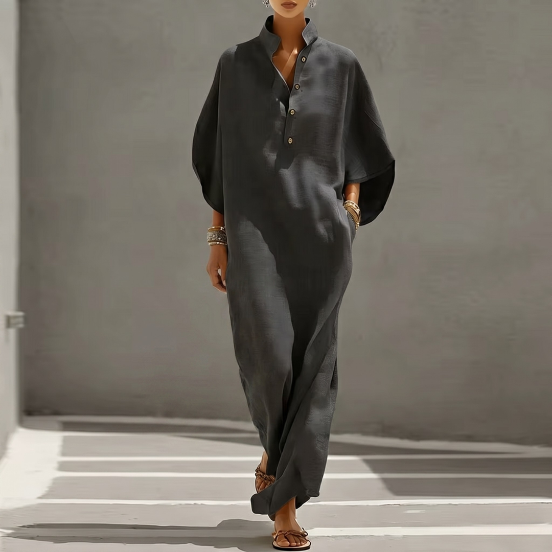 Robe longue Kendra | Col montant, manches chauve-souris, style bohème élégante 6