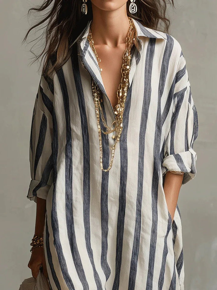 Robe longue Liora | Chemise en lin à rayures, coupe ample avec poches 2