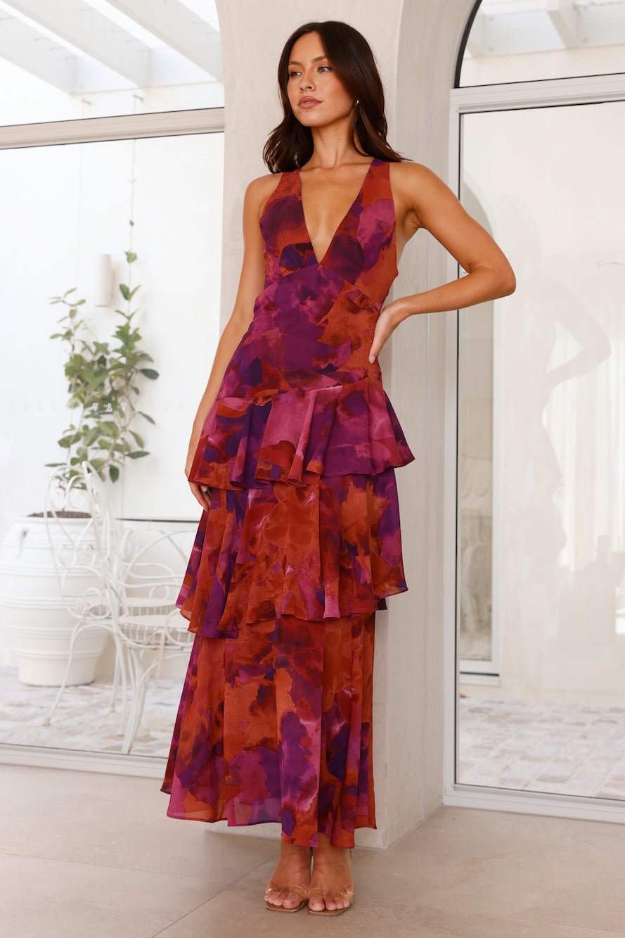 Robe longue Liora | Chiffon léger avec volants superposés, décolleté en V 6