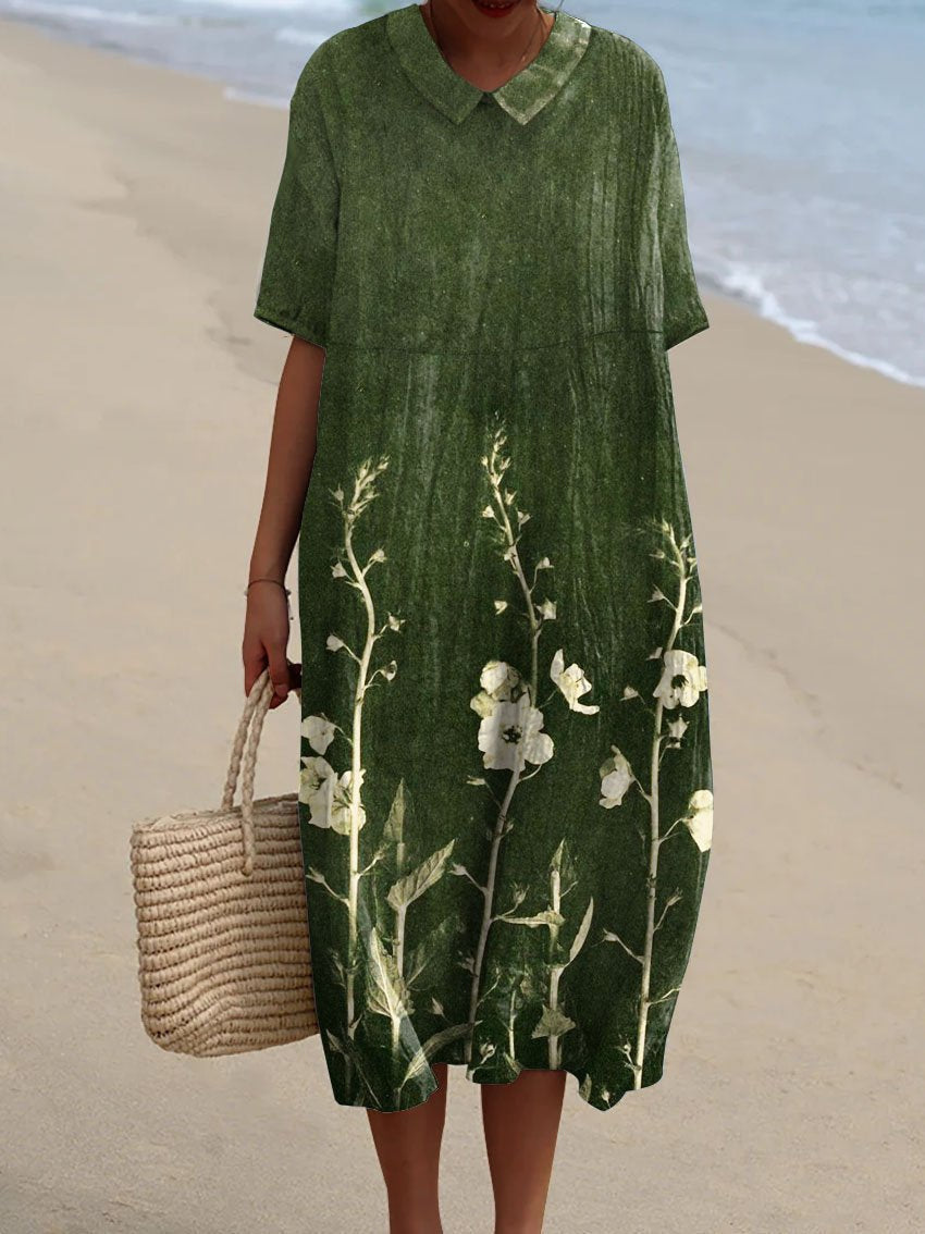 Robe longue Mélina | Motif floral, col en V, manches courtes, robe longue été femme 3