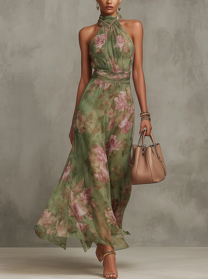 Robe longue Mira | Coupe Halter & Imprimé Floral Élégant 0