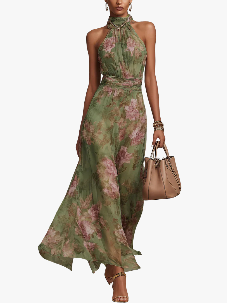 Robe longue Mira | Coupe Halter & Imprimé Floral Élégant 1