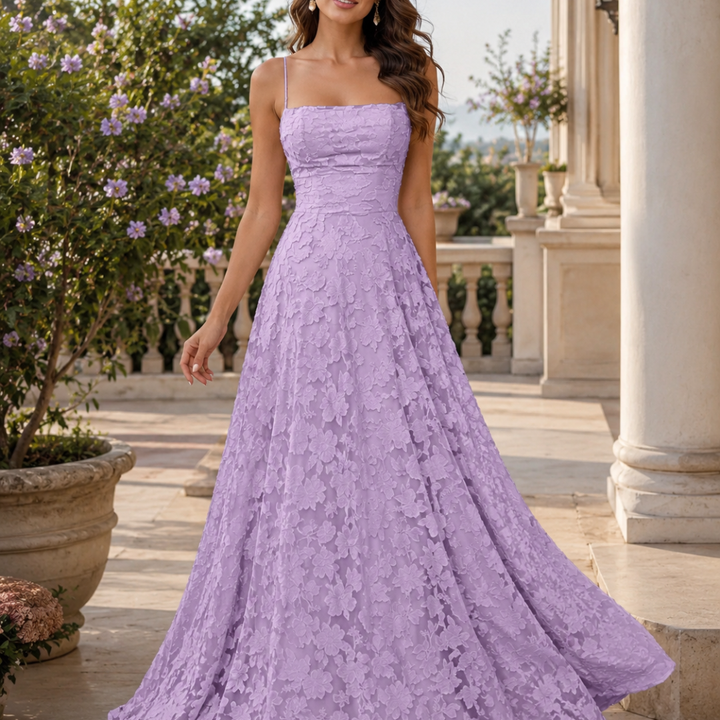 Robe longue Mireille | Dentelle florale, bretelles ajustables, robe de soirée élégante 10