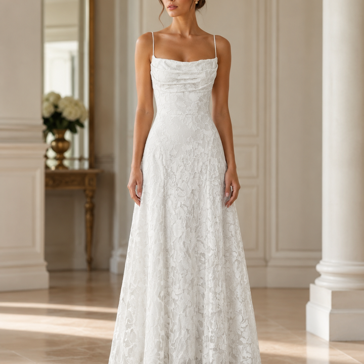 Robe longue Mireille | Dentelle florale, bretelles ajustables, robe de soirée élégante 4