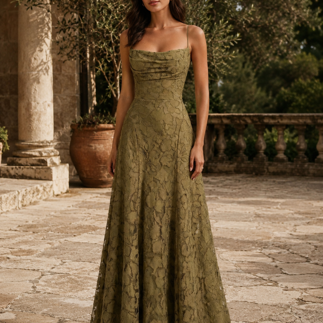 Robe longue Mireille | Dentelle florale, bretelles ajustables, robe de soirée élégante 7