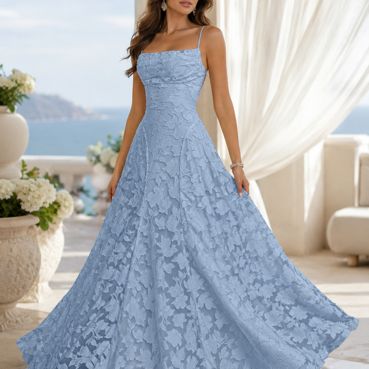 Robe longue Mireille | Dentelle florale, bretelles ajustables, robe de soirée élégante 8