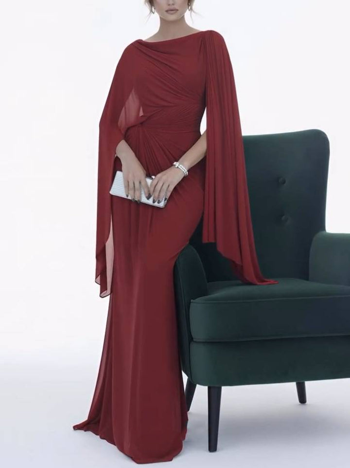 Robe longue Mylène | Drapé à la taille, manches cape, encolure bateau 11