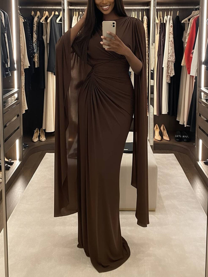 Robe longue Mylène | Drapé à la taille, manches cape, encolure bateau 5