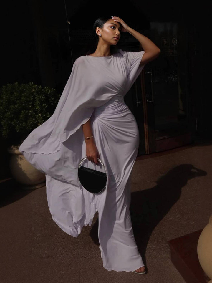 Robe longue Mylène | Drapé à la taille, manches cape, encolure bateau 6
