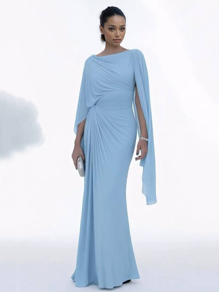Robe longue Mylène | Drapé à la taille, manches cape, encolure bateau 8