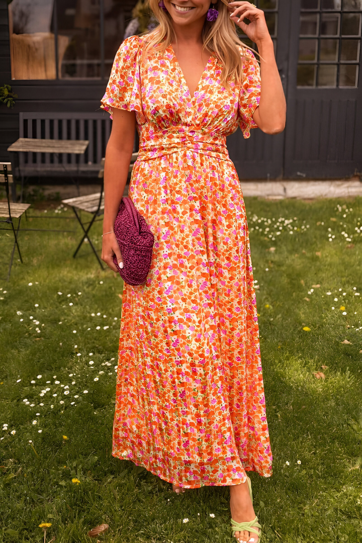 Robe longue Rodelia | Coupe Cintrée & Col en V Élégant, Tissu Fluide 0