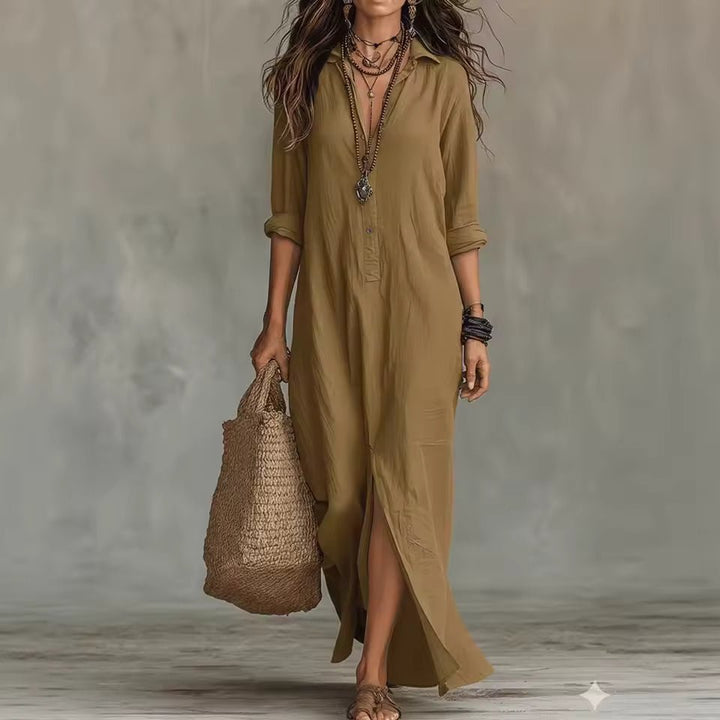Robe longue Roxane | Style Chemise, Manches Longues Retroussables 10