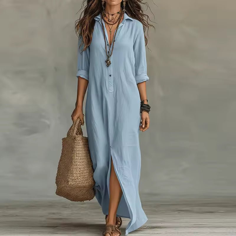 Robe longue Roxane | Style Chemise, Manches Longues Retroussables 11