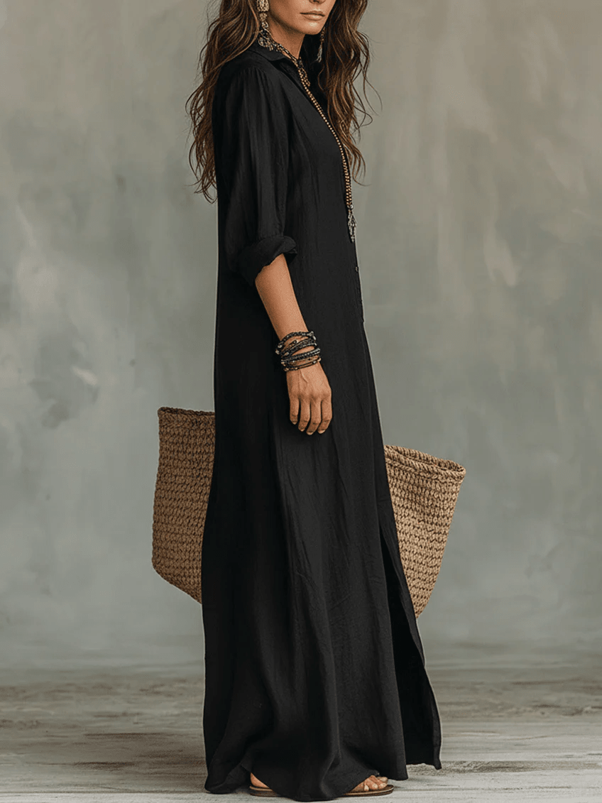 Robe longue Roxane | Style Chemise, Manches Longues Retroussables 4