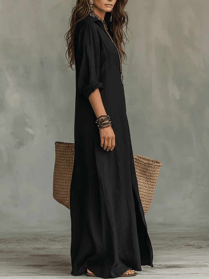 Robe longue Roxane | Style Chemise, Manches Longues Retroussables 4