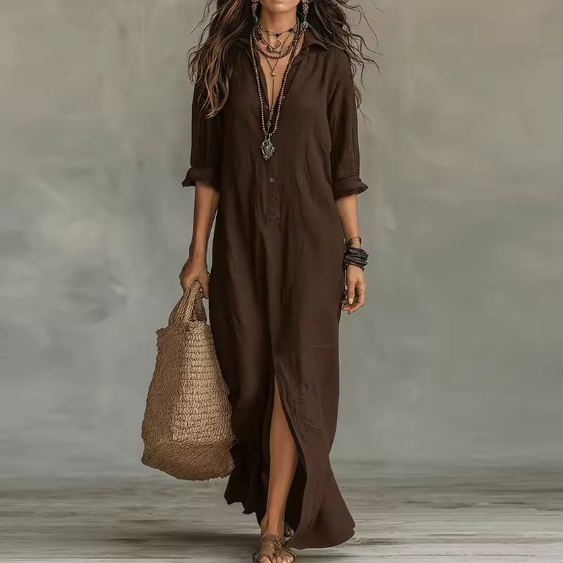 Robe longue Roxane | Style Chemise, Manches Longues Retroussables 8