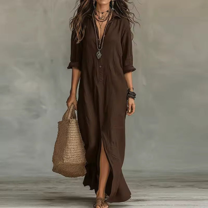 Robe longue Roxane | Style Chemise, Manches Longues Retroussables 8