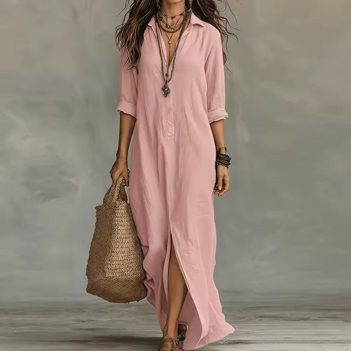 Robe longue Roxane | Style Chemise, Manches Longues Retroussables 9