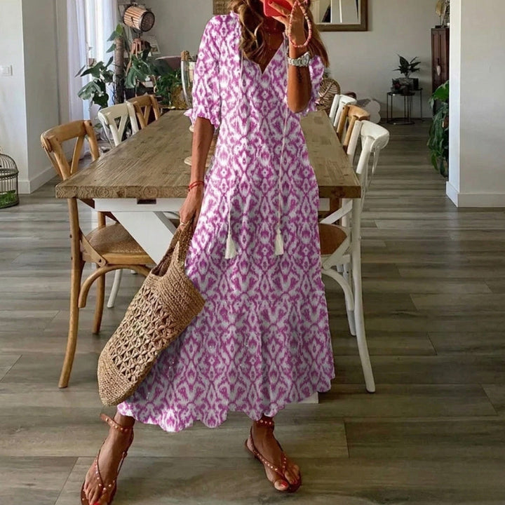 Robe longue Sienna | Imprimé fleuri bohème, col V, manches courtes 2