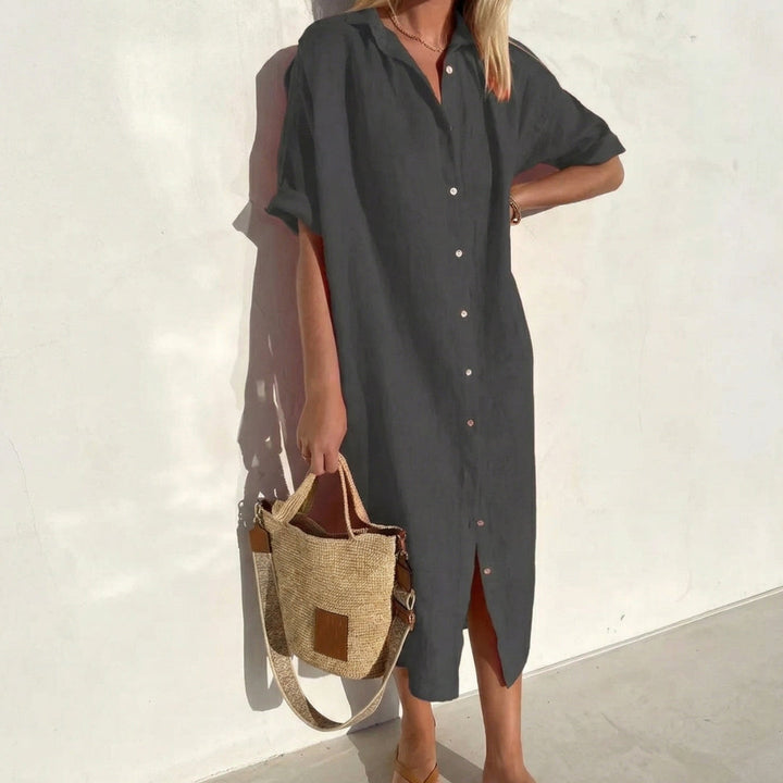 Robe longue Soléna | Coupe droite, col chemise, manches courtes, été 3