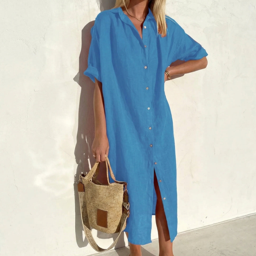 Robe longue Soléna | Coupe droite, col chemise, manches courtes, été 4