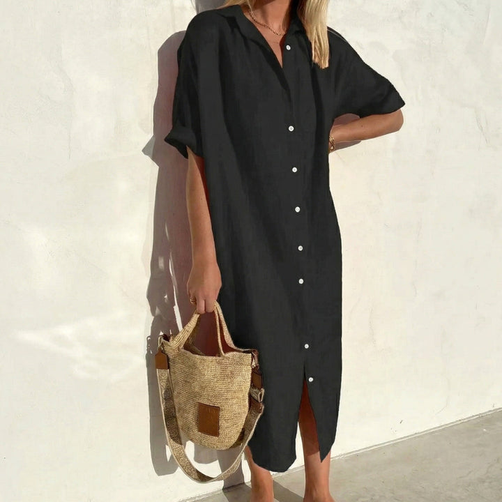 Robe longue Soléna | Coupe droite, col chemise, manches courtes, été 5