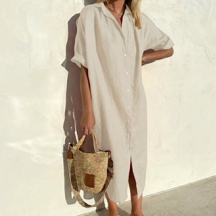 Robe longue Soléna | Coupe droite, col chemise, manches courtes, été 6