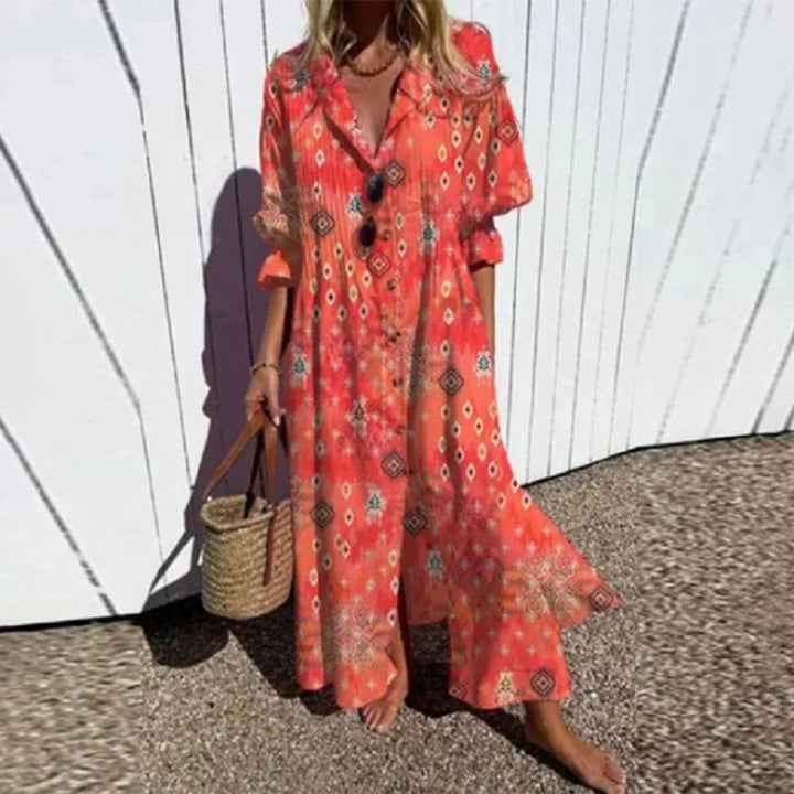 Robe longue bohème Clémence pour femmes | Imprimé coloré, col en V, été 3