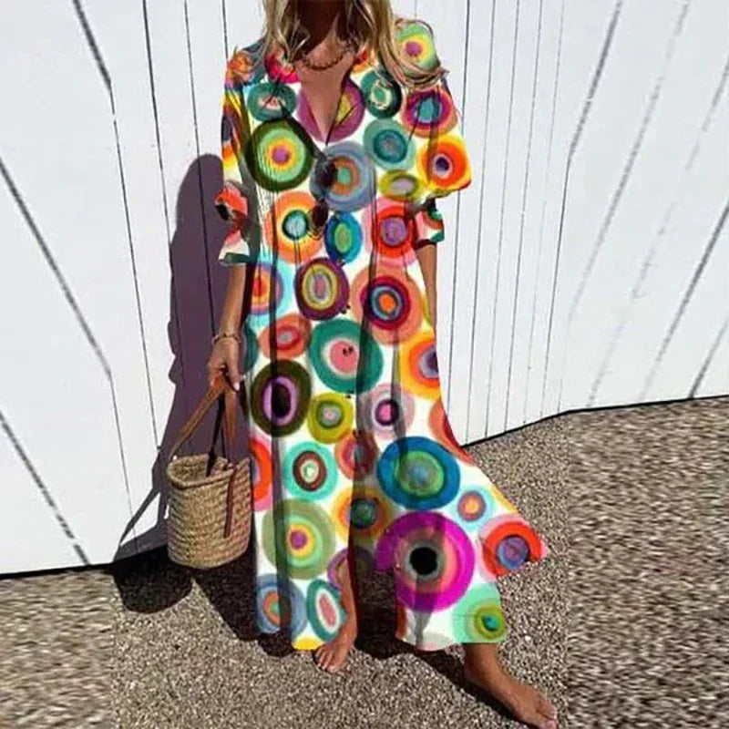 Robe longue bohème Clémence pour femmes | Imprimé coloré, col en V, été 5