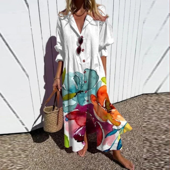 Robe longue bohème Clémence pour femmes | Imprimé coloré, col en V, été 6