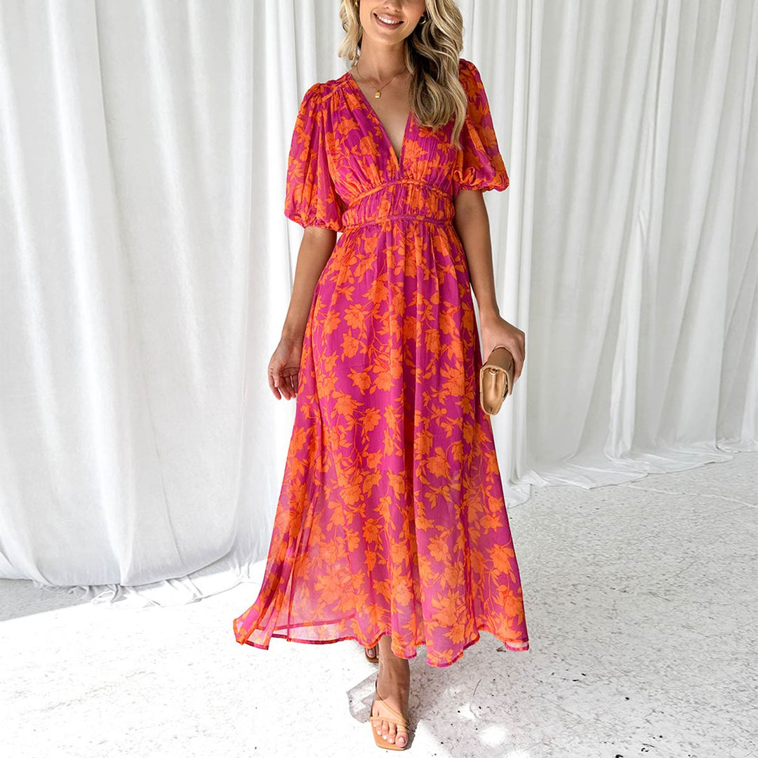 Robe longue femme Éva | Maxi, Col V élégant, Tissu léger 0