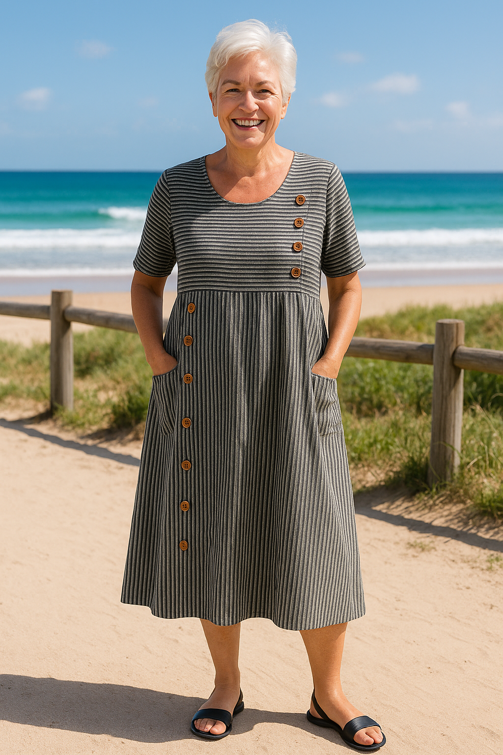 Robe midi Aline Mia | Coupe A-Line, Tissu Léger et Poches Pratiques 2