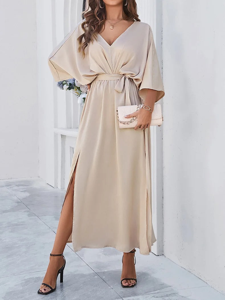 Robe midi Audrey | Col en V, ceinture ajustable, style printanier 0