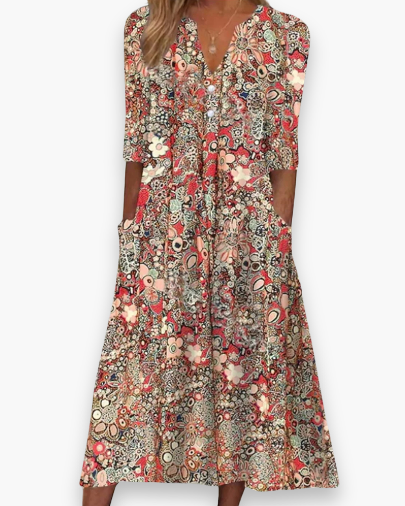 Robe midi Bella | Imprimé floral, coupe fluide en coton 0
